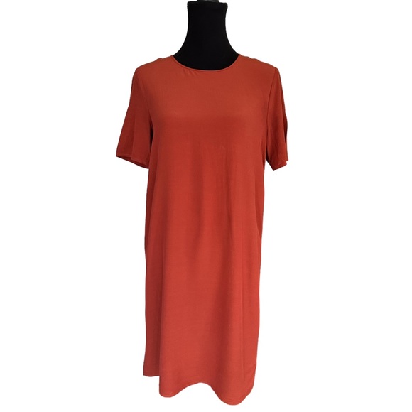 Eileen Fisher Short Sleeve Tencel Terracotta Dress Size Small - Picture 2 of 9